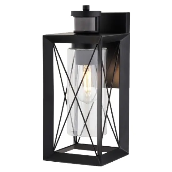 VAXCEL Milton Matte Black Motion Sensor Dusk to Dawn Outdoor Wall Light Transitional Clear Glass image {7}