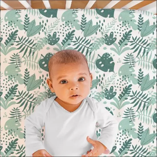 The Peanutshell Fitted Crib Sheets - Green Botanical Leaf - 4pk image {7}