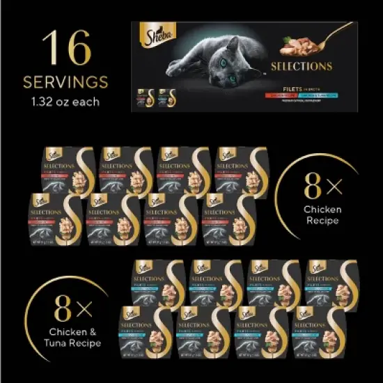 Sheba Selections Filets in Broth Complements Chicken and Tuna Flavor Variety Pack Wet Cat Food - 10.4oz/8ct image {11}