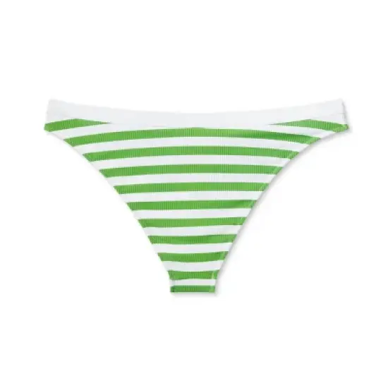 Women's Ribbed High Leg Extra Cheeky Bikini Bottom - Shade & Shore&trade; Green/White image {6}
