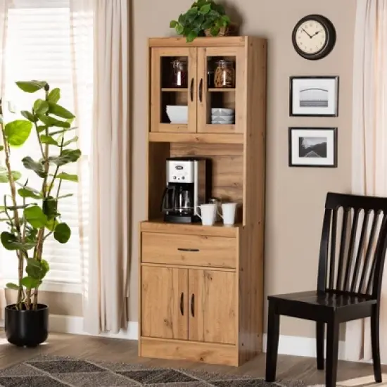 Laurana Wood Kitchen Cabinet and Hutch Oak Brown - Baxton Studio image {5}