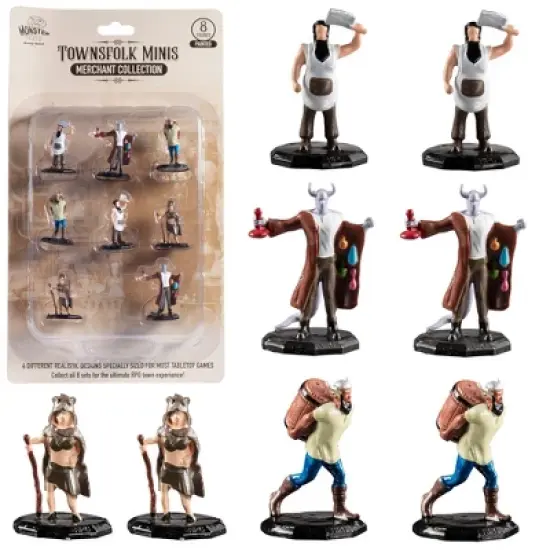 Townsfolk Mini Fantasy Figures - Merchants - 8pc Hand-Painted Non Player Character NPC Miniatures image {2}