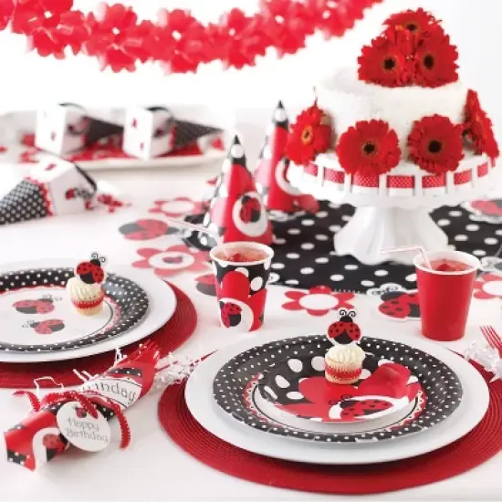 24ct Ladybug Fancy Dessert Plates Red image {1}
