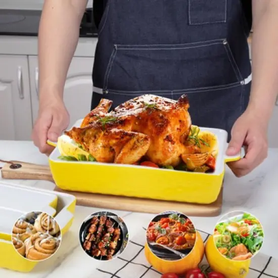Baking Dish Set of 3, Ceramic Bakeware Set with Handles, Porcelain Baking Pan for Oven & Microwave, Rectangular Casserole Dish for Cooking, Kitchen image {9}