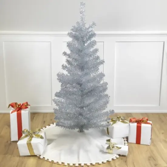 Northlight 4' Holographic Silver Tinsel Slim Artificial Christmas Tree - Unlit image {1}