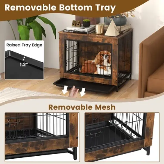 Tangkula Industrial Dog Crate Furniture Heavy-duty Kennel Cage w/ 3 Chew-proof Walls Small image {4}