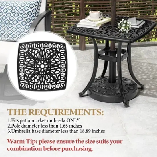 Crestlive Products Patio Cast Aluminum Black Side Table, Outdoor End Table Small Square Coffee Table for Backyard, Pool, Indoor, Easy Maintenance image {7}