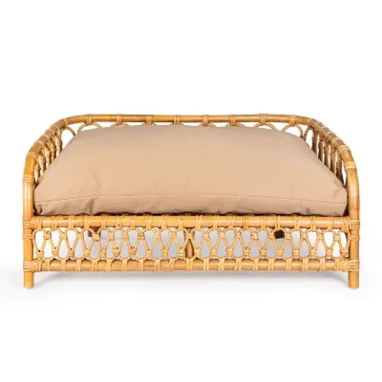 Elevated Bohemian Handwoven Rattan Dog Daybed with Machine-Washable Cushion image {6}