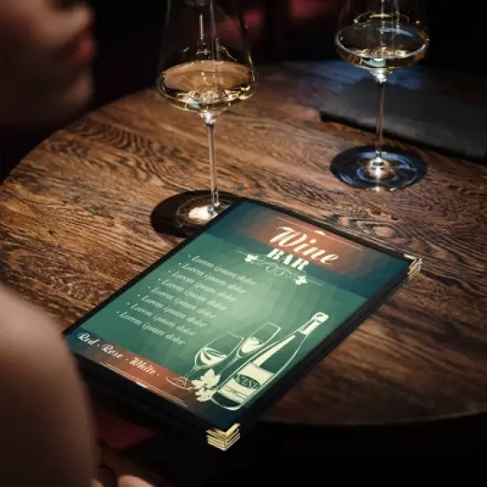 WeChef 10 Pack Restaurant Menu Covers 8.5" x 14" Book Style 8 Views Clear Cafe Black image {8}