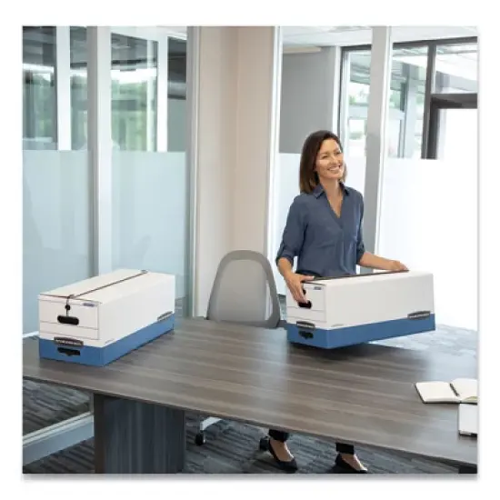 Bankers Box STOR/FILE Medium-Duty Strength Storage Boxes, Letter/Legal Files, 12.25" x 16" x 11", White/Blue, 12/Carton image {5}
