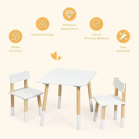 Costway Kids Wooden Table & 2 Chairs Set Children Activity Table Set image {4}