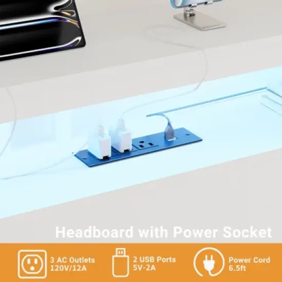 Aheaplus Headboards with Power Outlets and RGB LED Light image {3}