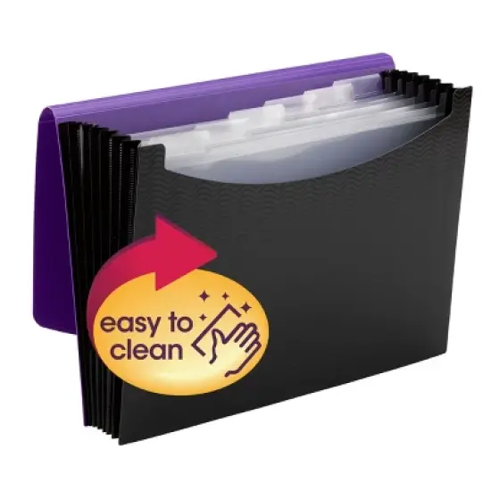 Smead Poly Expanding File, 6 Dividers, Flap and Cord Closure, Letter Size, Wave Pattern Purple/Black (70882) image {5}