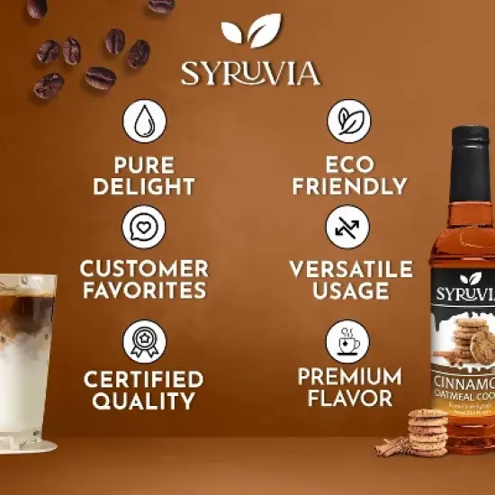 Syruvia Cinnamon Oatmeal Cookie Syrup - 25.4 fl oz. Premium Flavoring Syrup For Coffee image {4}
