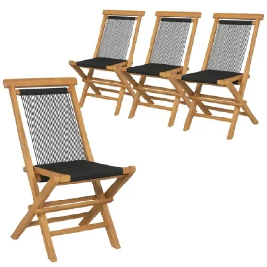 Tangkula 4PCS Folding Chairs w/ Quick-Folding Portable Design Woven Rope Seat Porch Patio image {4}
