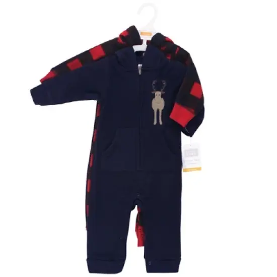 Hudson Baby Infant Boy Fleece Jumpsuits, Coveralls, and Playsuits 2pk, Forest Moose image {1}