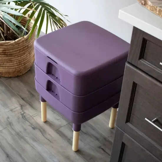 FCMP Outdoor Essential Living 6 Gallon UV Protected Plastic Worm Composter Bin Storage Container Box with 2 Trays for Garden and Home, Plum image {3}
