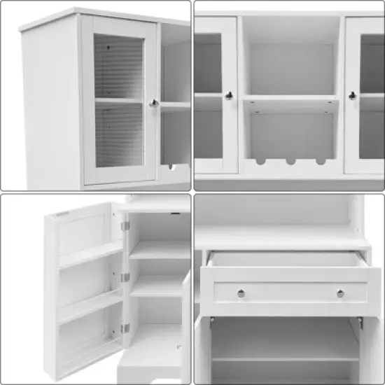 Kitchen Pantry Storage Cabinet, Modern Tall Buffet with Microwave Stand & Hutch,Freestanding Coffee Bar Cabinet with 14 Shelves and Drawer image {7}
