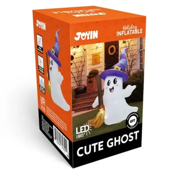Joyfy 6 FT Tall Halloween Inflatables Outdoor Decorations, Inflatable Cute Ghost Holding Broom with LEDs for Halloween Outdoor Yard Garden Lawn Decor image {8}