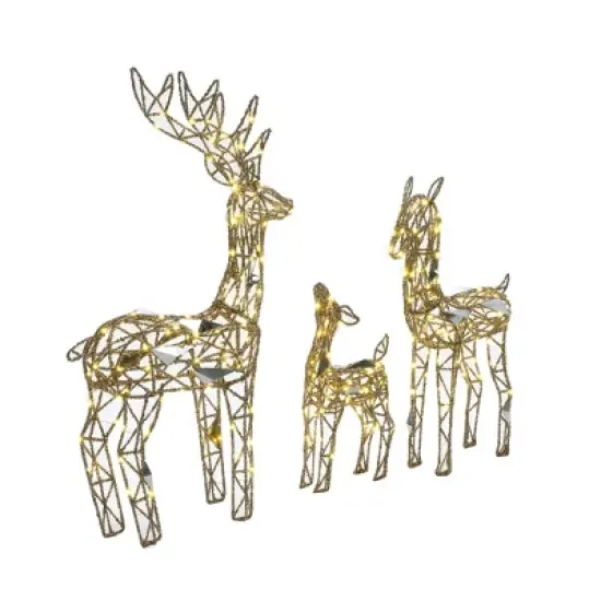 LuxenHome 3-Piece Gold Glitter Deer Family Outdoor Holiday Decoration with Lights Brown image {6}