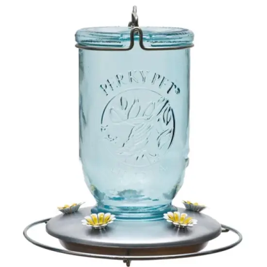 Perky-Pet Hummingbird 32 oz Glass/Metal Mason Jar Nectar Feeder 5 ports (Case of 2) image {1}