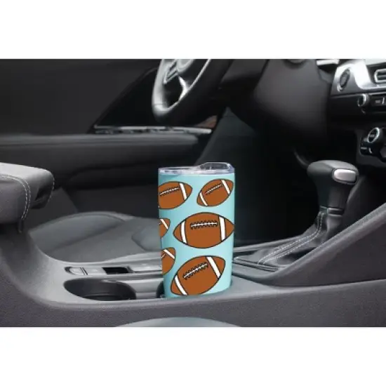 100 North 20 Ounce Stainless Steel On the Go Travel Tumbler With Push Top Lid, Football Teal image {2}