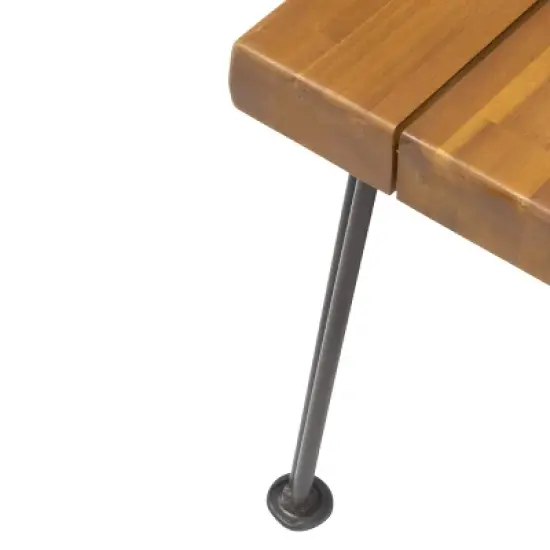 GDFStudio Avy Outdoor Industrial 62" Acacia Wood Bench with Hairpin Legs, Teak image {6}
