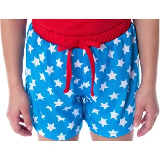DC Comics Girls' Wonder Woman Gold Foil Logo Shirt and Shorts Pajama Set WW Logo image {2}