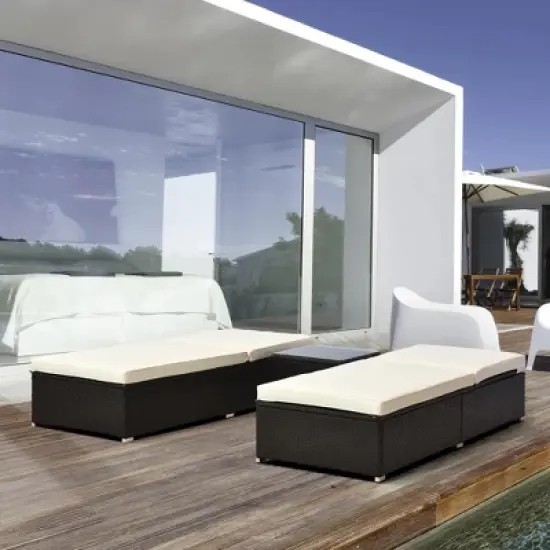 Resenkos Chaise Lounge Chair Set, Outdoor Sectional Furniture, PE Rattan Base, Polyester Fabric, Dark Brown and Turquoise image {4}