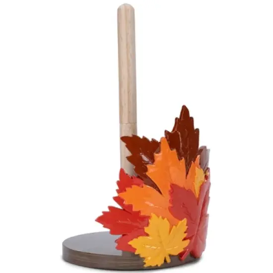 Elanze Designs Fall Leaves 12 inch Resin and Wood Harvest Paper Towel Holder image {1}