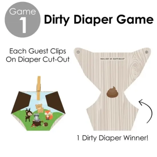 Big Dot of Happiness Woodland Creatures - Baby Shower Conversation Starter - 2-in-1 Dirty Diaper Game - Set of 24 image {4}