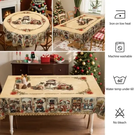LOVEVOOK Christmas Rectangle Tablecloth Flower Xmas Table Cloths, Washable Polyester Fabric Table Covers for Dining, Party Holiday Decor image {7}