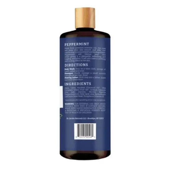 Dr Jacobs Naturals Rich Castile Peppermint Body Wash Hypoallergenic Vegan Sulfate-Free Paraben-Free Dermatologist Recommended 32oz - Peppermint image {1}