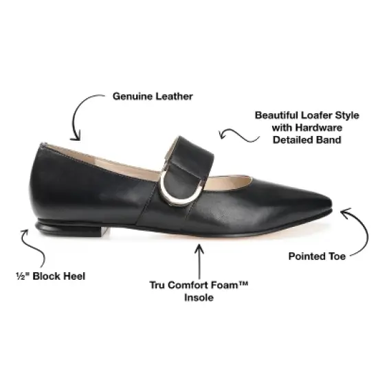 Journee Signature Womens Genuine Leather Emerence Loafer Pointed Toe Slip On Flats image {7}