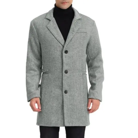 Lars Amadeus Men's Regular Fit Notched Lapel Single Breasted Herringbone Overcoat image {7}
