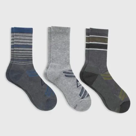 Hanes Premium Men's Mini Striped Peaks Explorer Crew Socks 3pk - Gray 6-12 image {1}