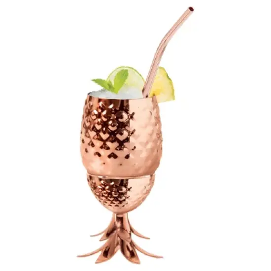 Oggi Stainless Steel Pineapple Tumbler With Straw 12oz Copper: Portable Drinkware for Cold Beverages, Hand Wash image {1}
