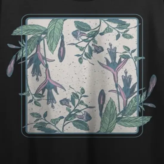 Fuchsia Flower Crew Neck Short Sleeve Women's Black Crop T-shirt image {1}