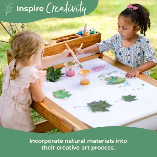 Guidecraft Acadia Outdoor Art Table and Stool Set: Kids Acacia Wood Painting and Arts and Crafts Table with Mobile Storage Paper Roll and Paint Cups image {4}