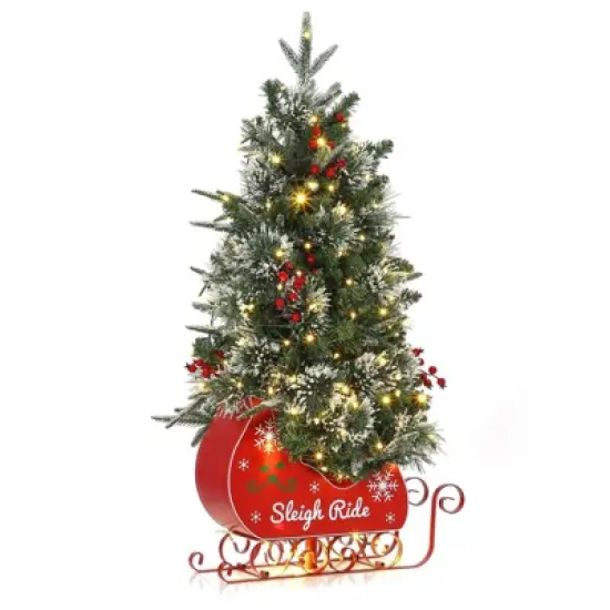 Homhougo 3ft Mini Artificial Christmas Tree with Realistic Spruce Tips & Sleigh Base, Great for Home or Office Decoration image {7}