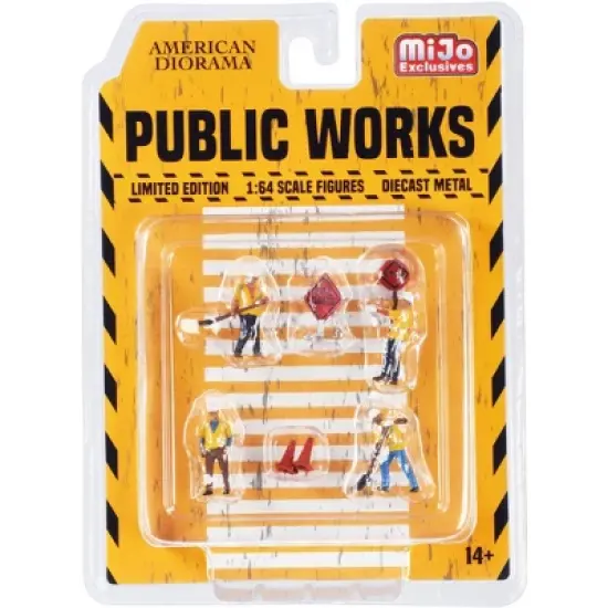 "Public Works" 7 piece Diecast Set (4 Figurines and 3 Accessories) for 1/64 Scale Models by American Diorama image {1}