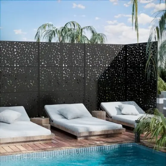 Lirago Metal Outdoor Privacy Screen Arched Top Freestanding Patio Decorative Screens 72"x47" Black image {6}