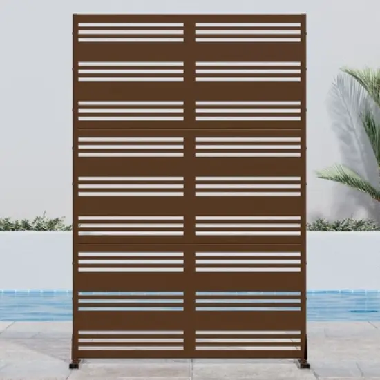 PexFix 72 in. H x 47 in. W Outdoor Metal Privacy Screen Garden Fence Stripe Pattern Wall Applique in Brown image {13}