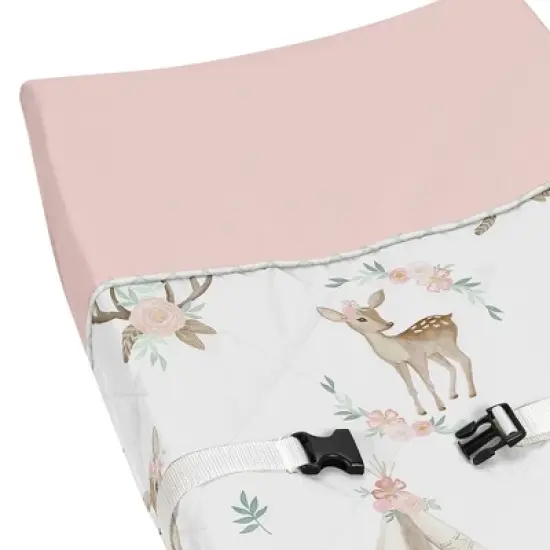 Sweet Jojo Designs Girl Changing Pad Cover Deer Floral Pink Taupe and Green image {2}