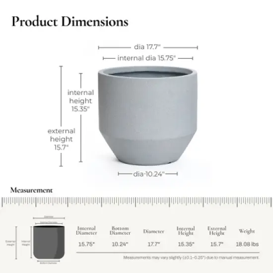 LuxenHome Minimalist Gray Outdoor Planter &ndash; Tapered Round MgO Pot with Plug image {2}