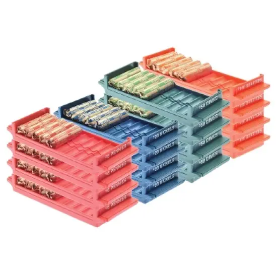Nadex Coins&trade; Rolled-Coin-Storage Organizer Tray Sets with Ridges for Loose Coins, 4 Pack in Multicolored image {2}