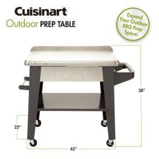 Cuisinart Outdoor Stainless Steel Prep Table: Mobile Kitchen Cart with Trash Bag Holder, Paper Towel Rack, Lower Shelf image {2}