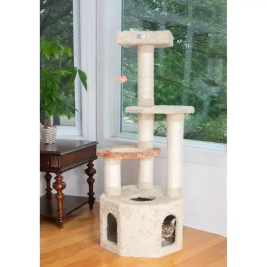 Armarkat Premium Real Wood Jackson Galaxy Approved Cat Tree, Multi Levels with Perch and Playhouse - Khaki image {1}