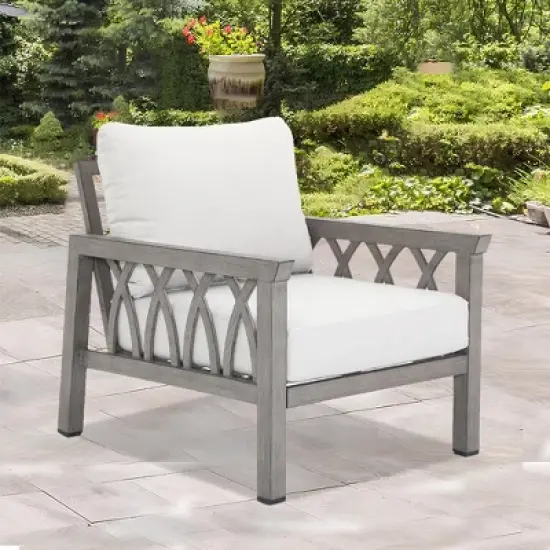 COWLOWN Outdoor Aluminum Armchair with Cushion, All-Weather Single Patio Sofa Chair for Garden, Balcony, or Porch image {1}