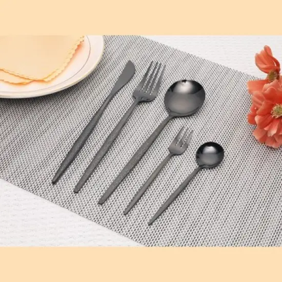 REGALWOVEN 20 Pcs Stainless Steel Mirror Polished Flatware with Knife Spoons and Forks Set, Silverware Set with Grain image {4}